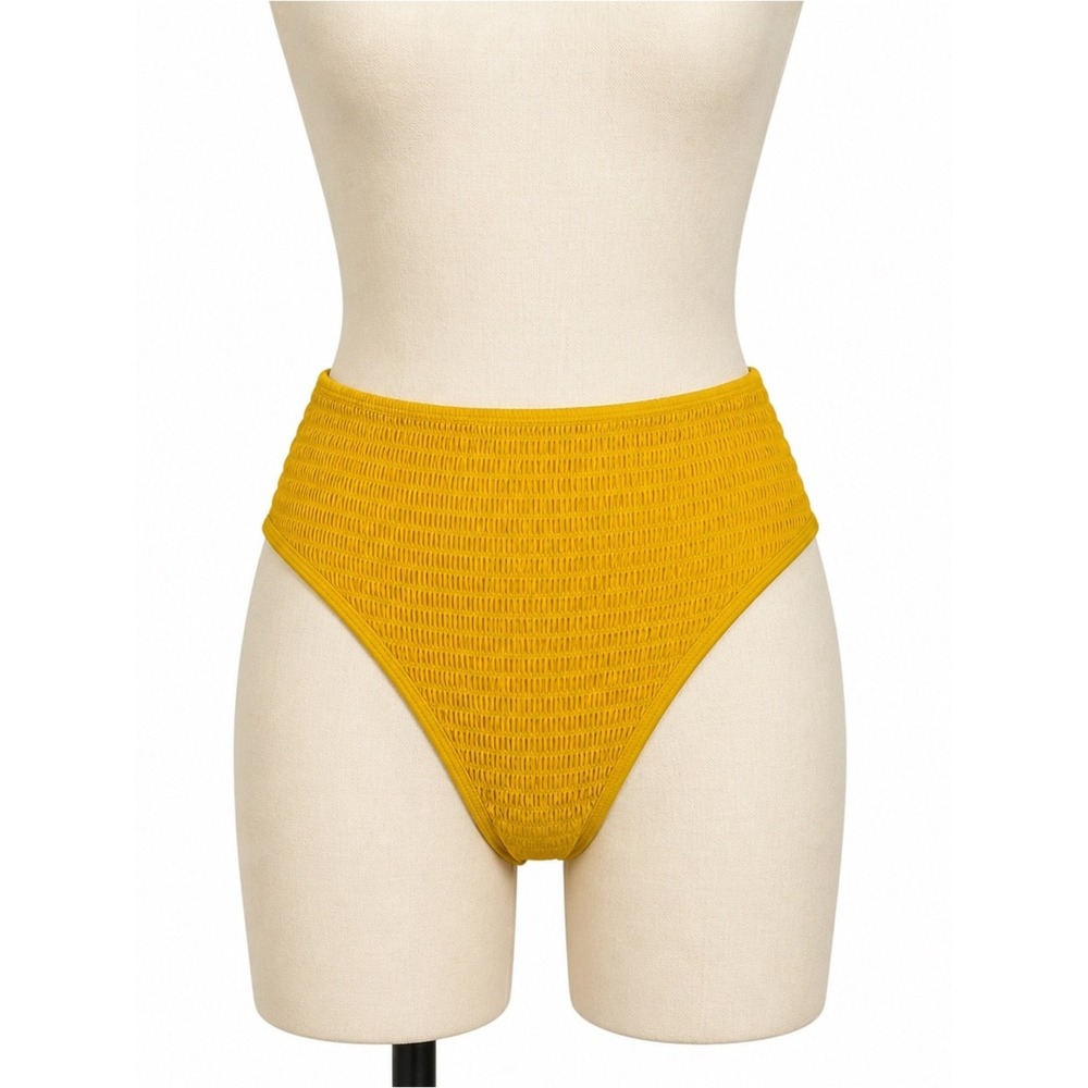 $110 L*Space Bitsy Cut Bikini Bottom Women Size M Maize Yellow Smocked High Rise